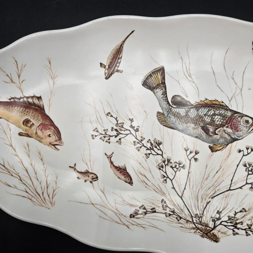 Fish Platter Montage of the Lake River Trout Crawfish Bass‎ Waverly Melamine